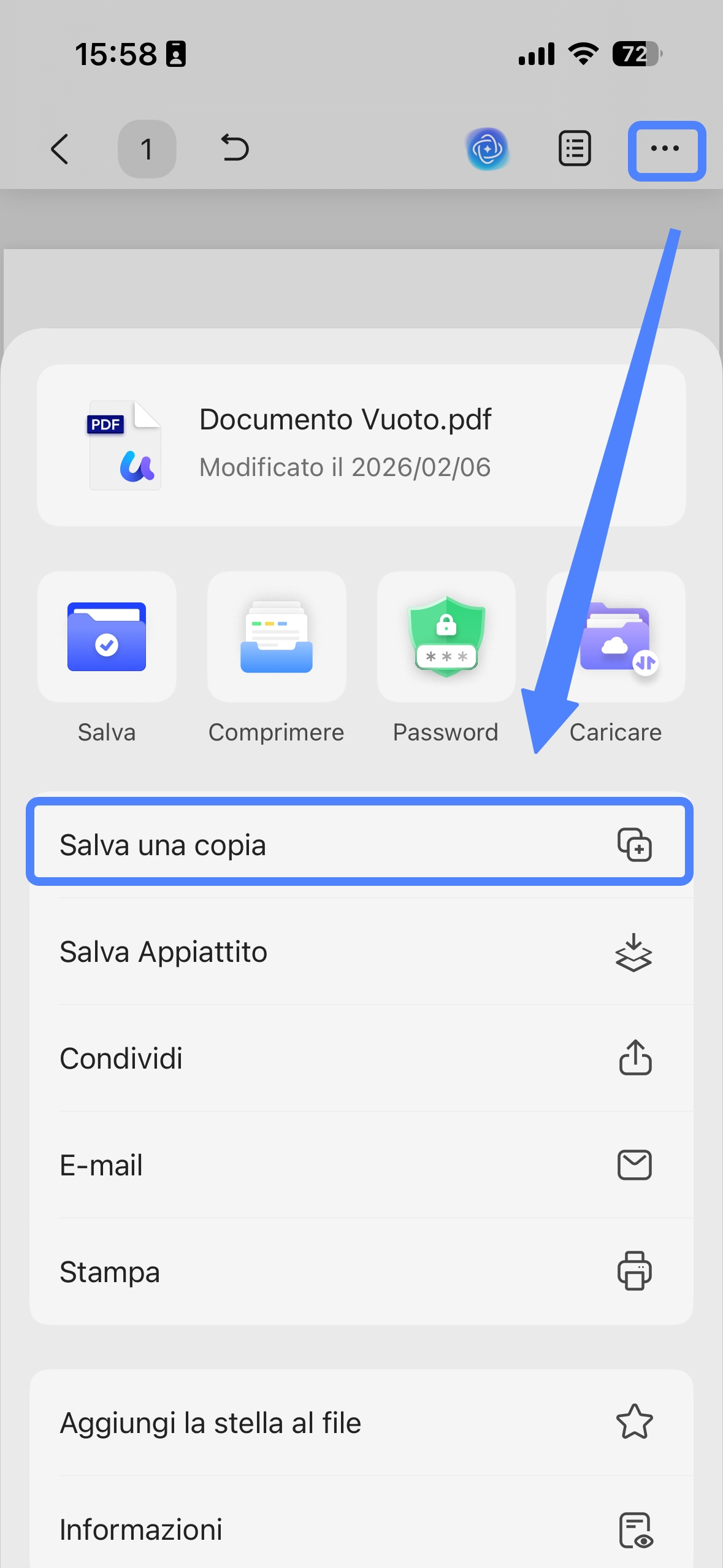 click on arrow to save pdf in updf for ios
