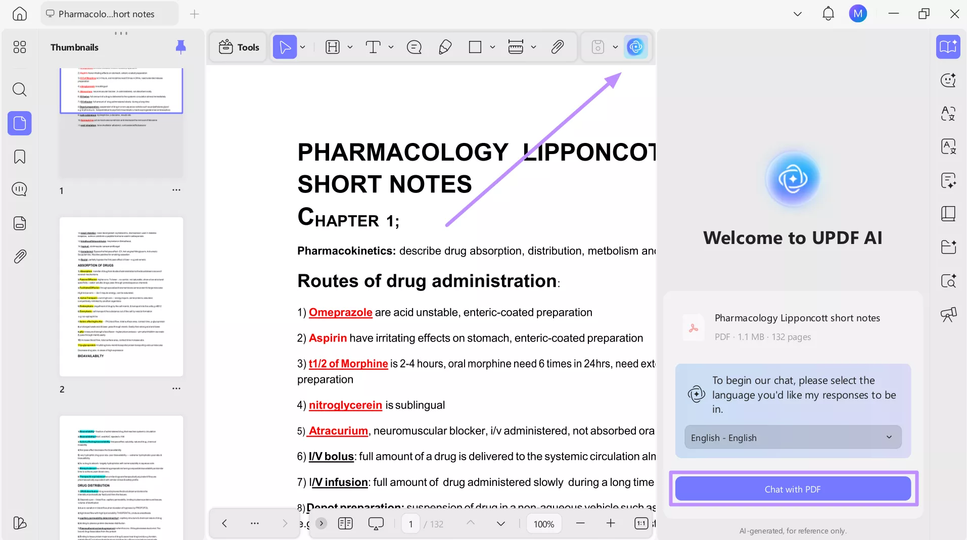 enter updf ai and tap chat with pdf