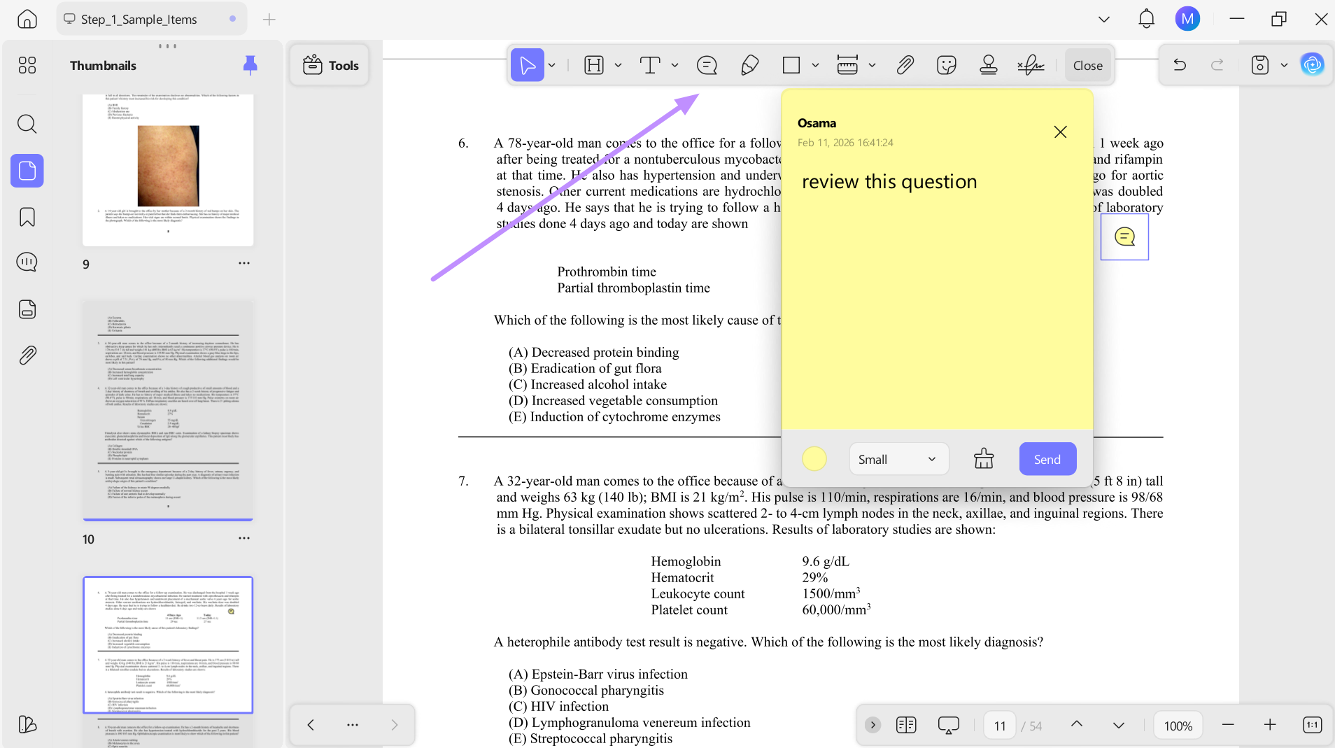 add sticky notes to usmle notes
