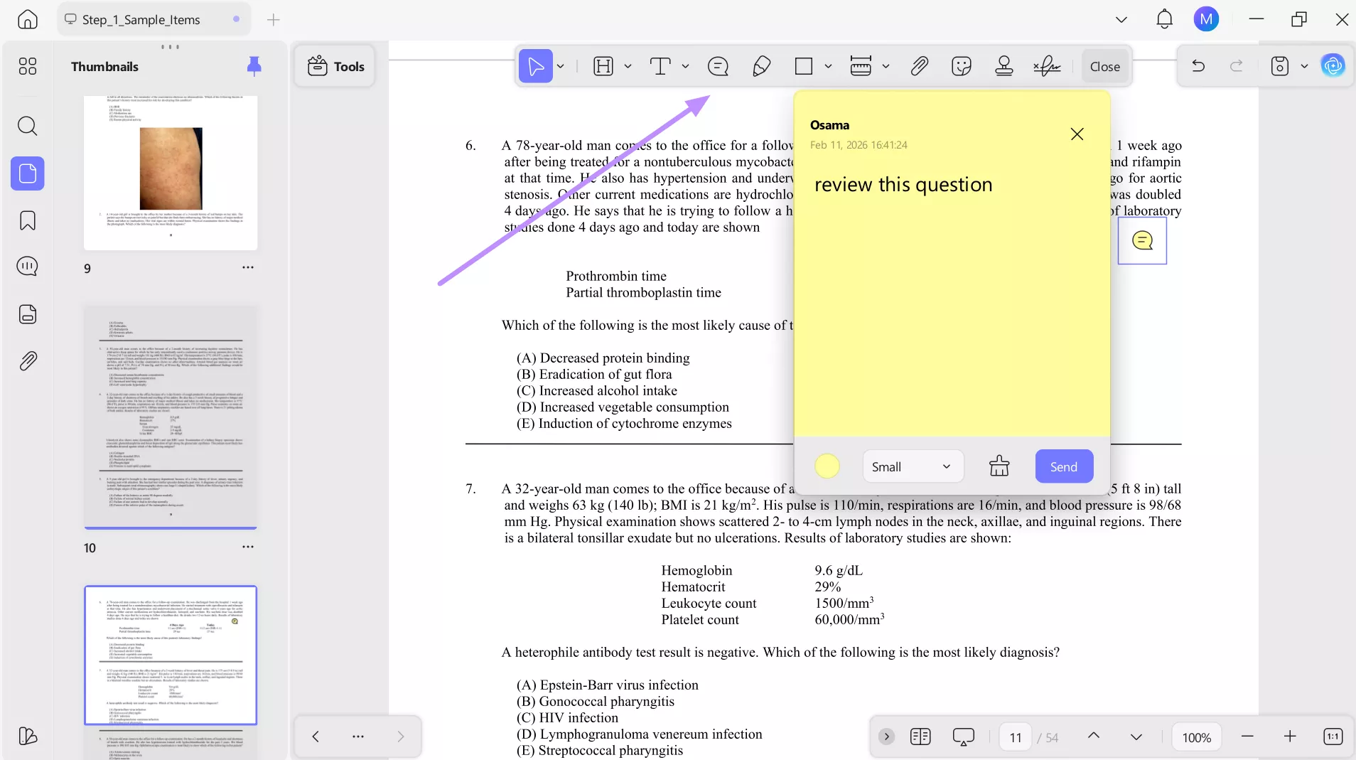 add sticky notes to usmle notes