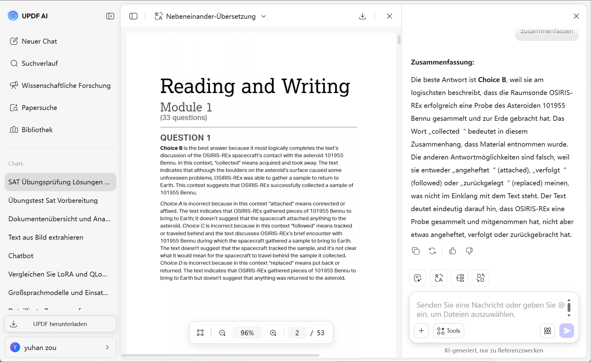 Antworten zusammenfassen updf ai online