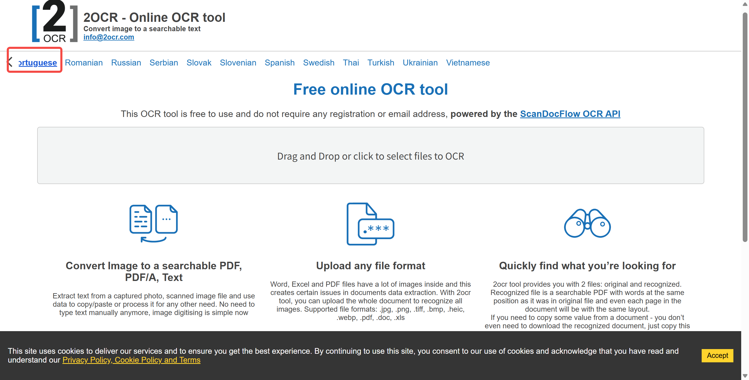 OCR online gratuitas para português 2ocr