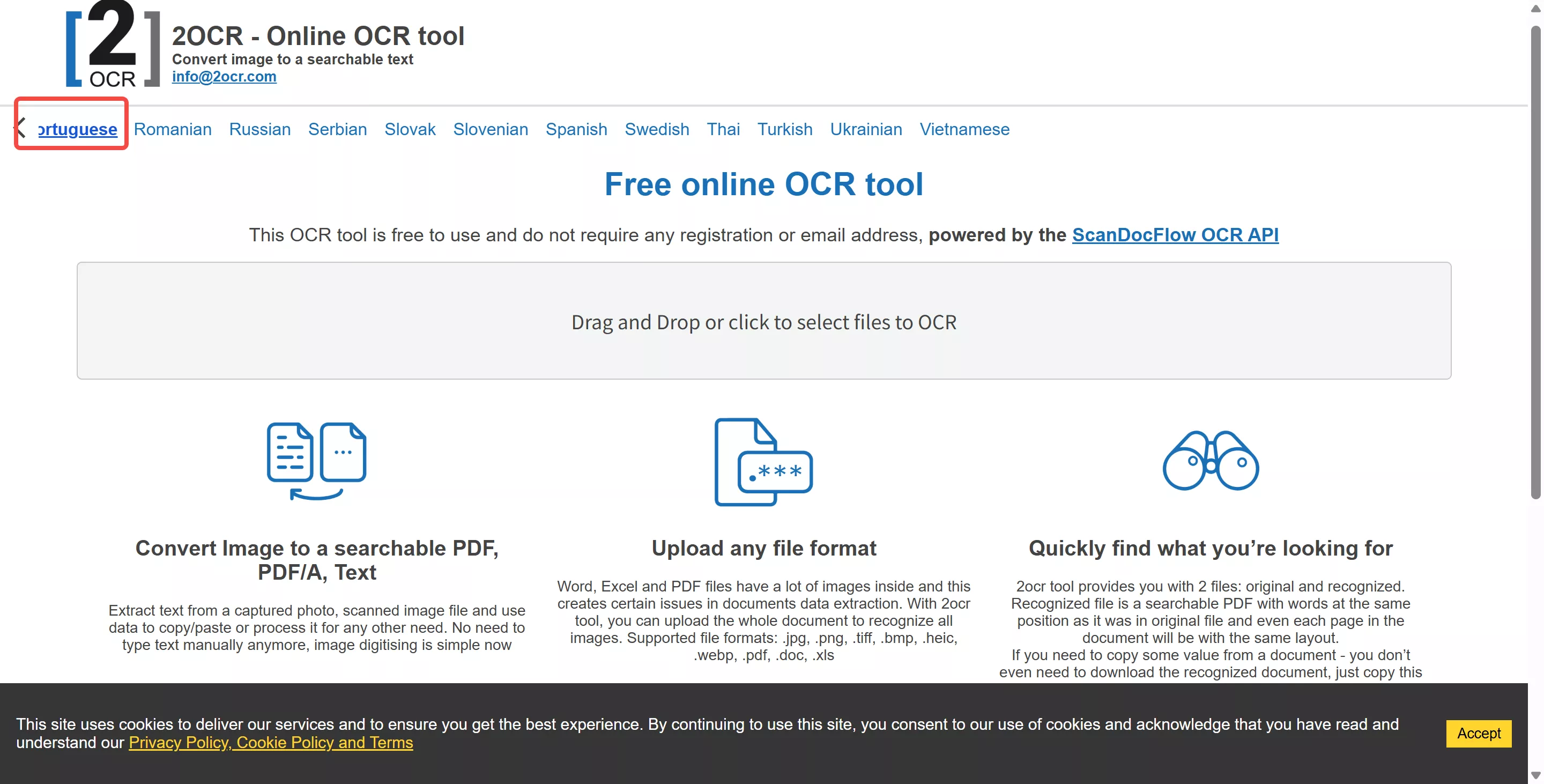 OCR online gratuitas para português 2ocr