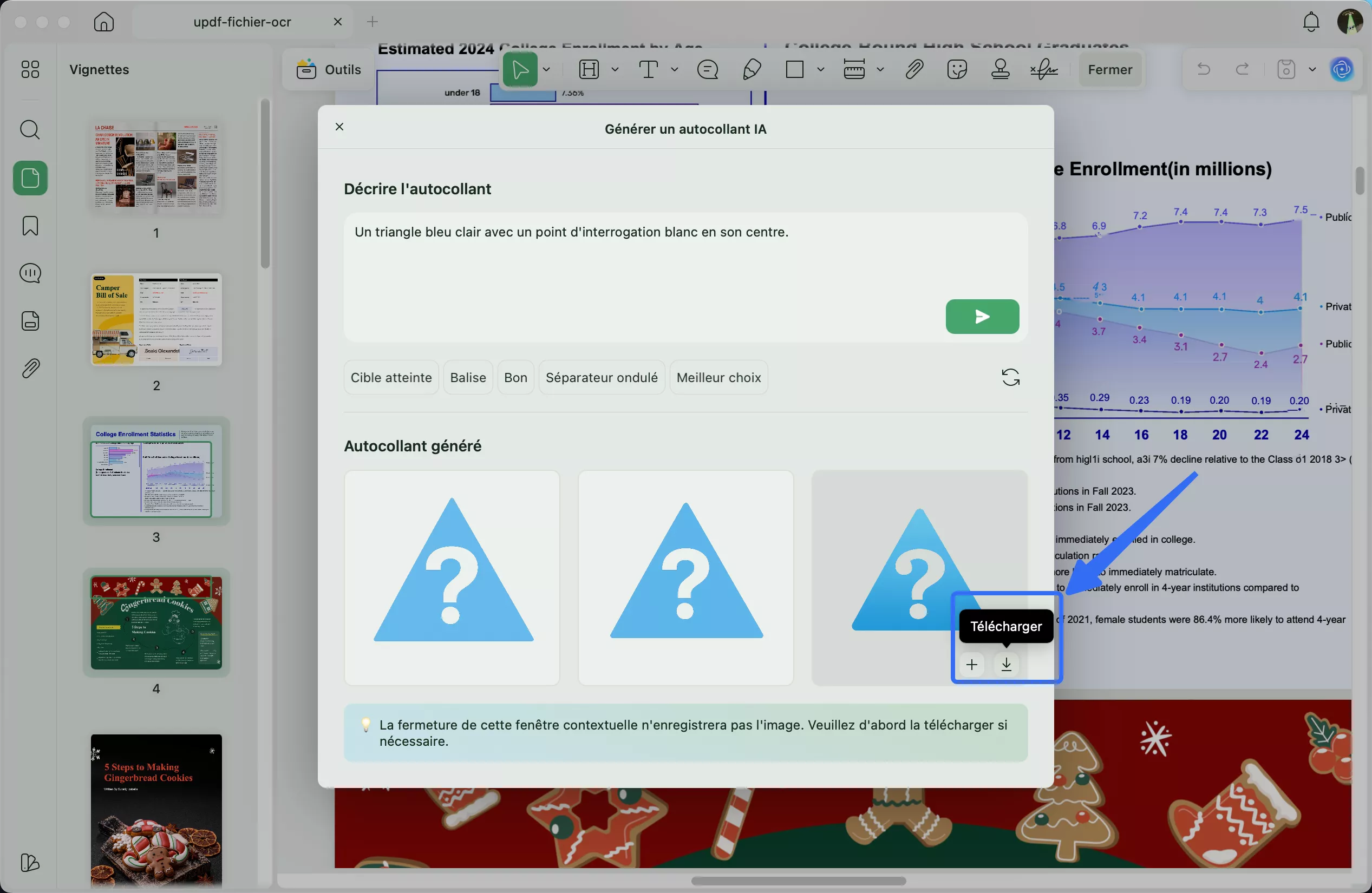 Cliquez sur l'icône de téléchargement.