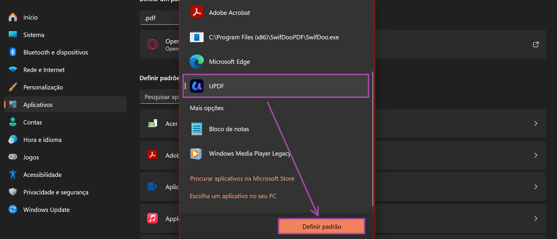 definir o UPDF como padrão no PC