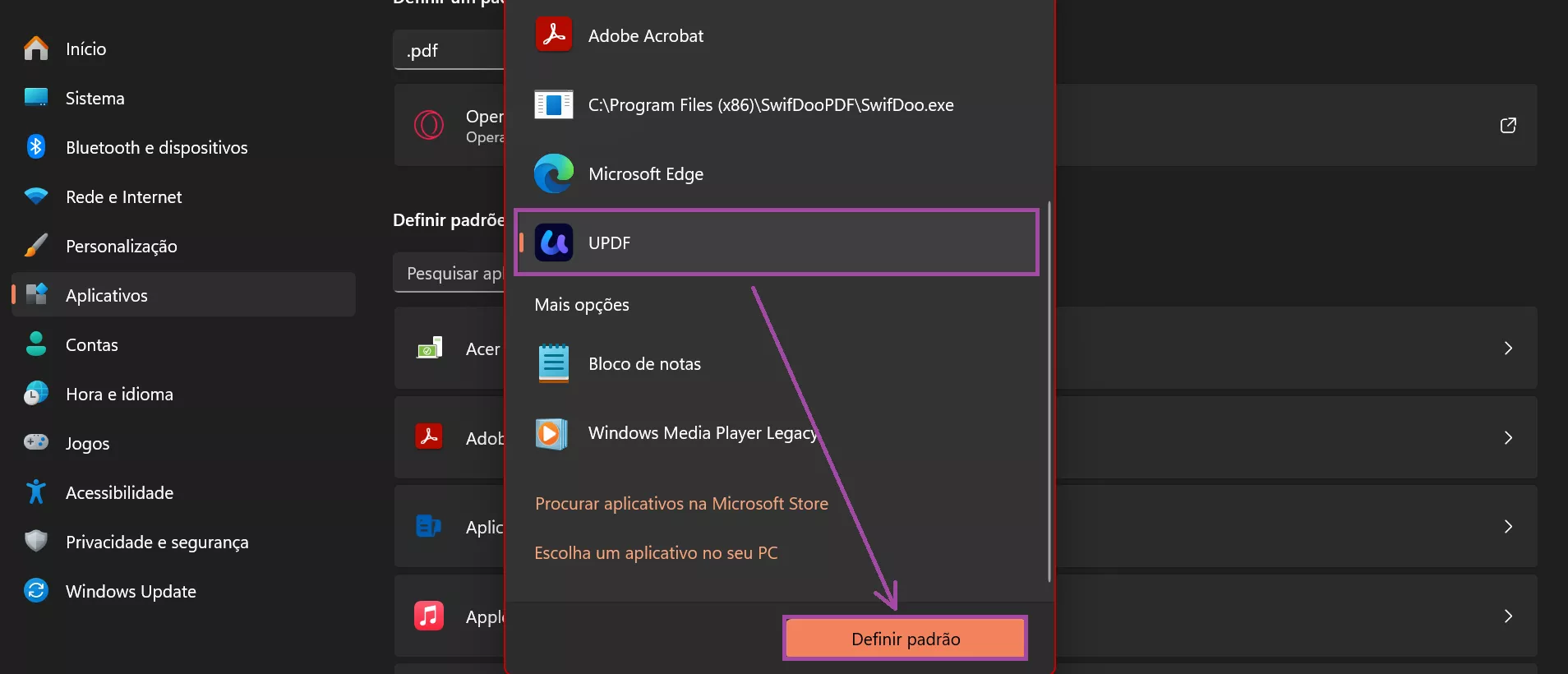 definir o UPDF como padrão no PC