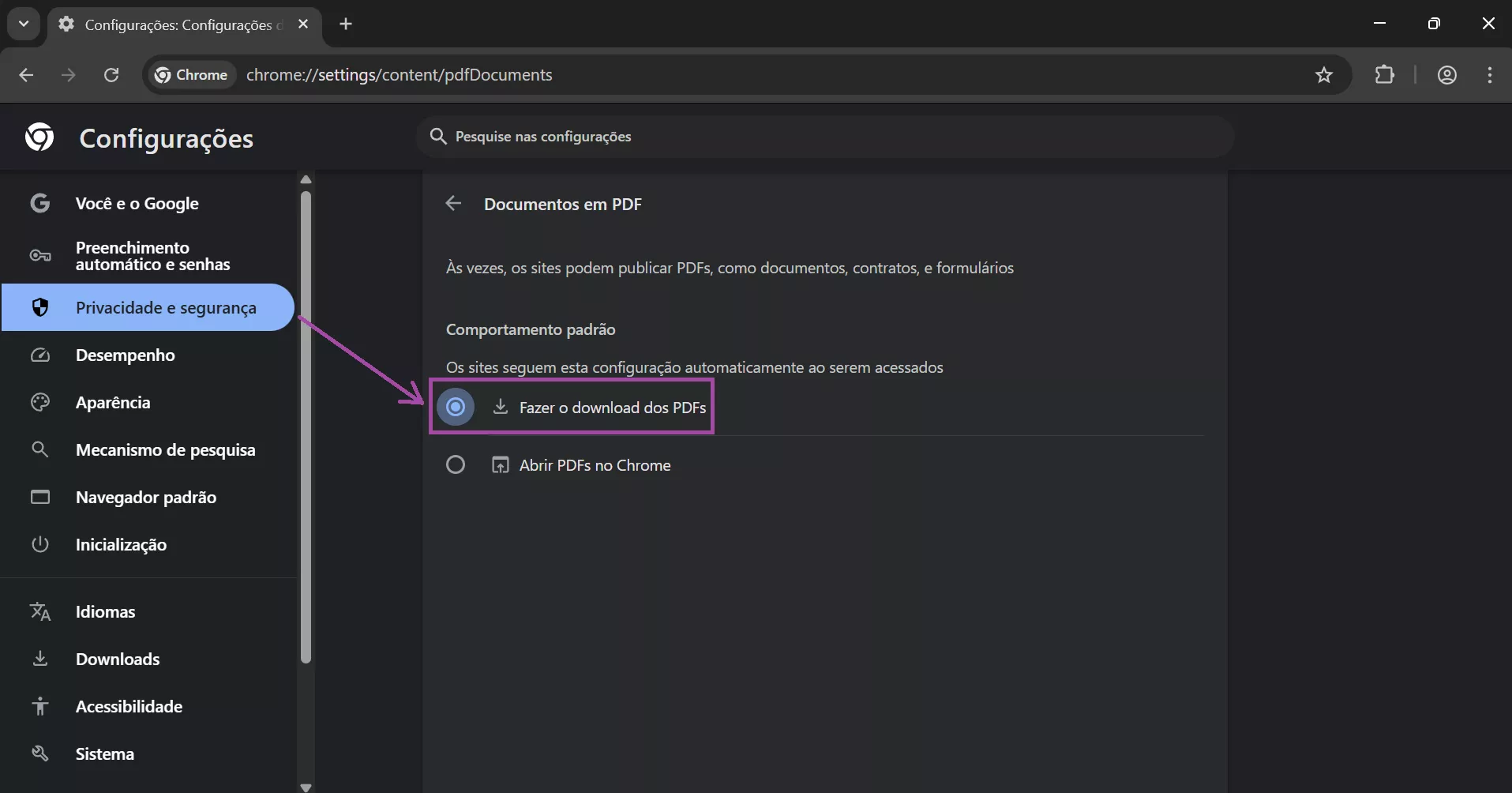 verificar downloads de PDFs para resolver o problema