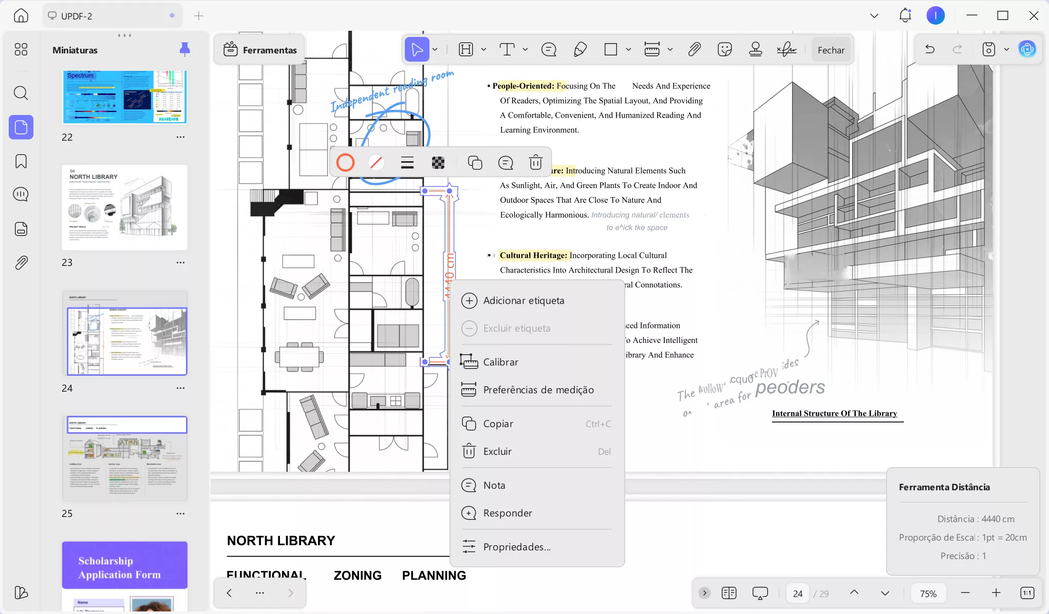 Como medir distância em um PDF no UPDF: escolha as opções