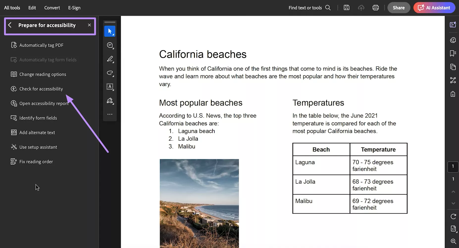 tap on check for accessibility