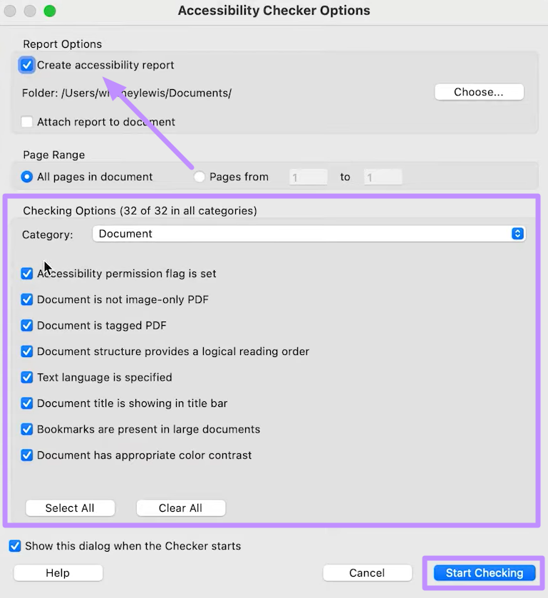 start the accessibility checking task
