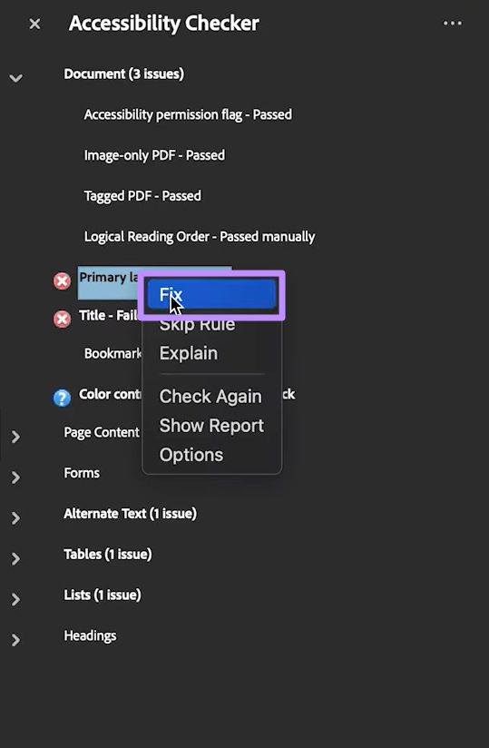 fix document accessibility issues