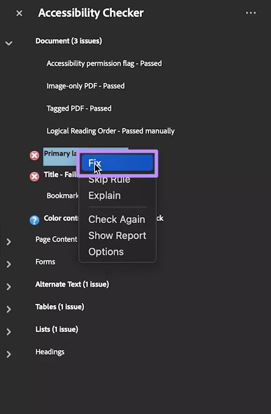 fix document accessibility issues