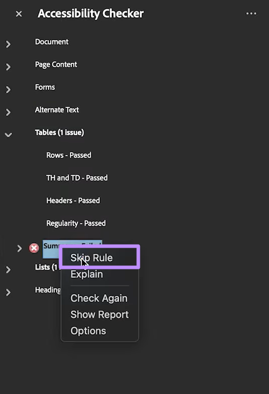 skip rule to ignore the issue