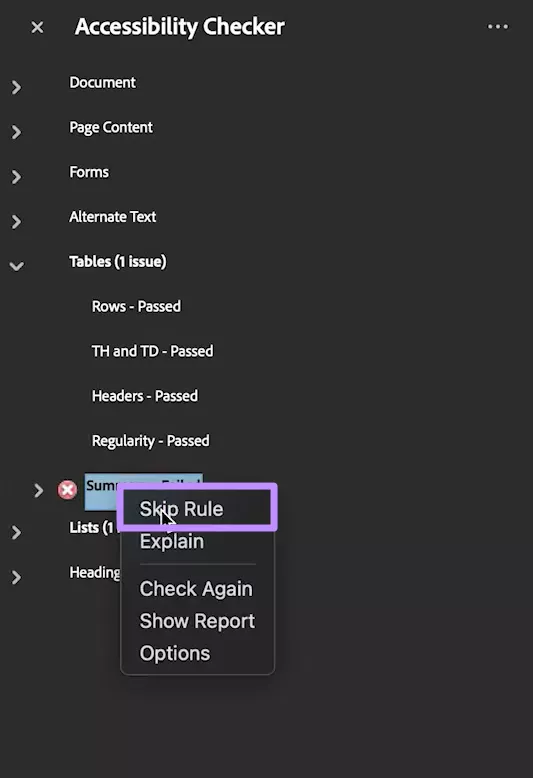 skip rule to ignore the issue