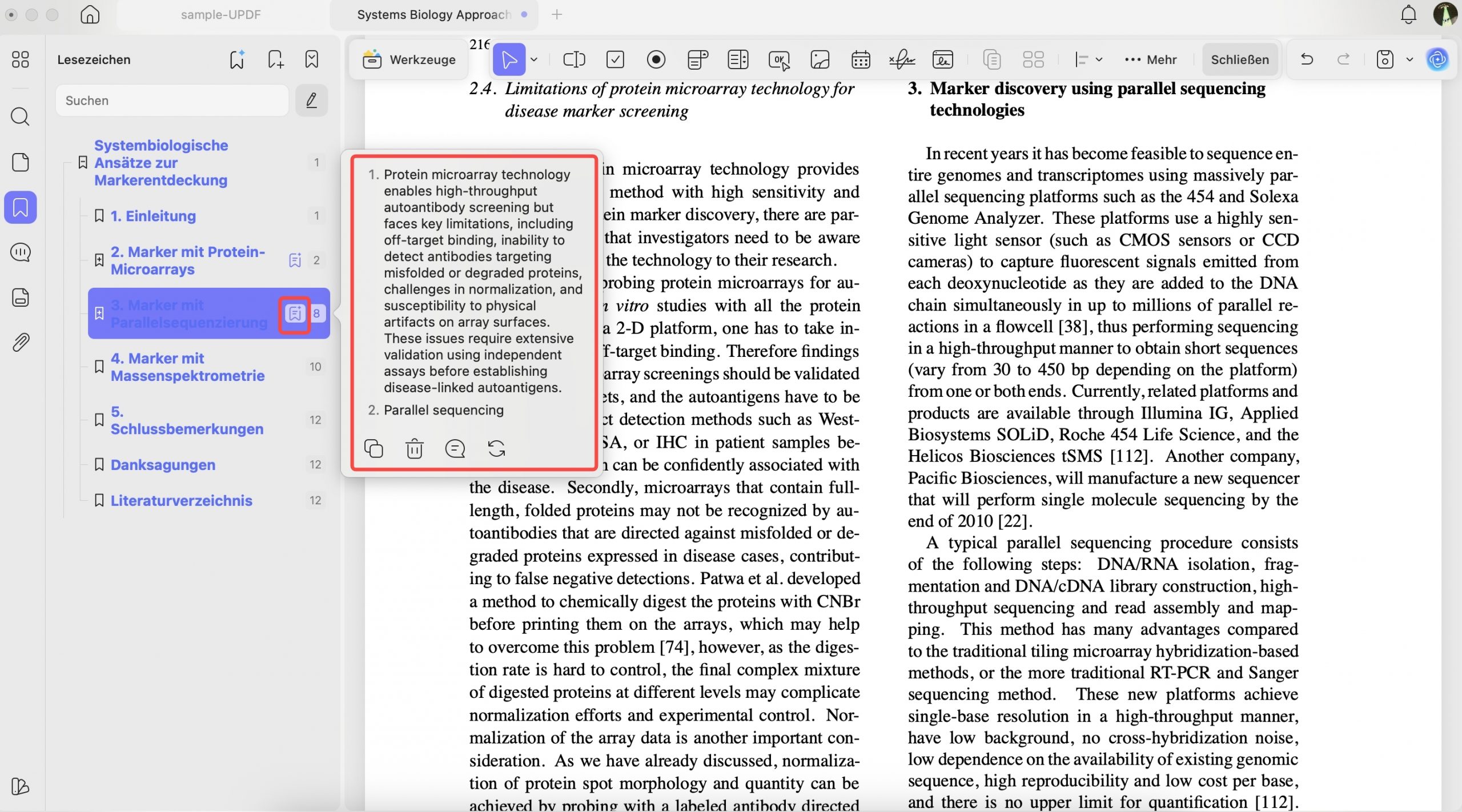summarize bookmark section updf ai mac