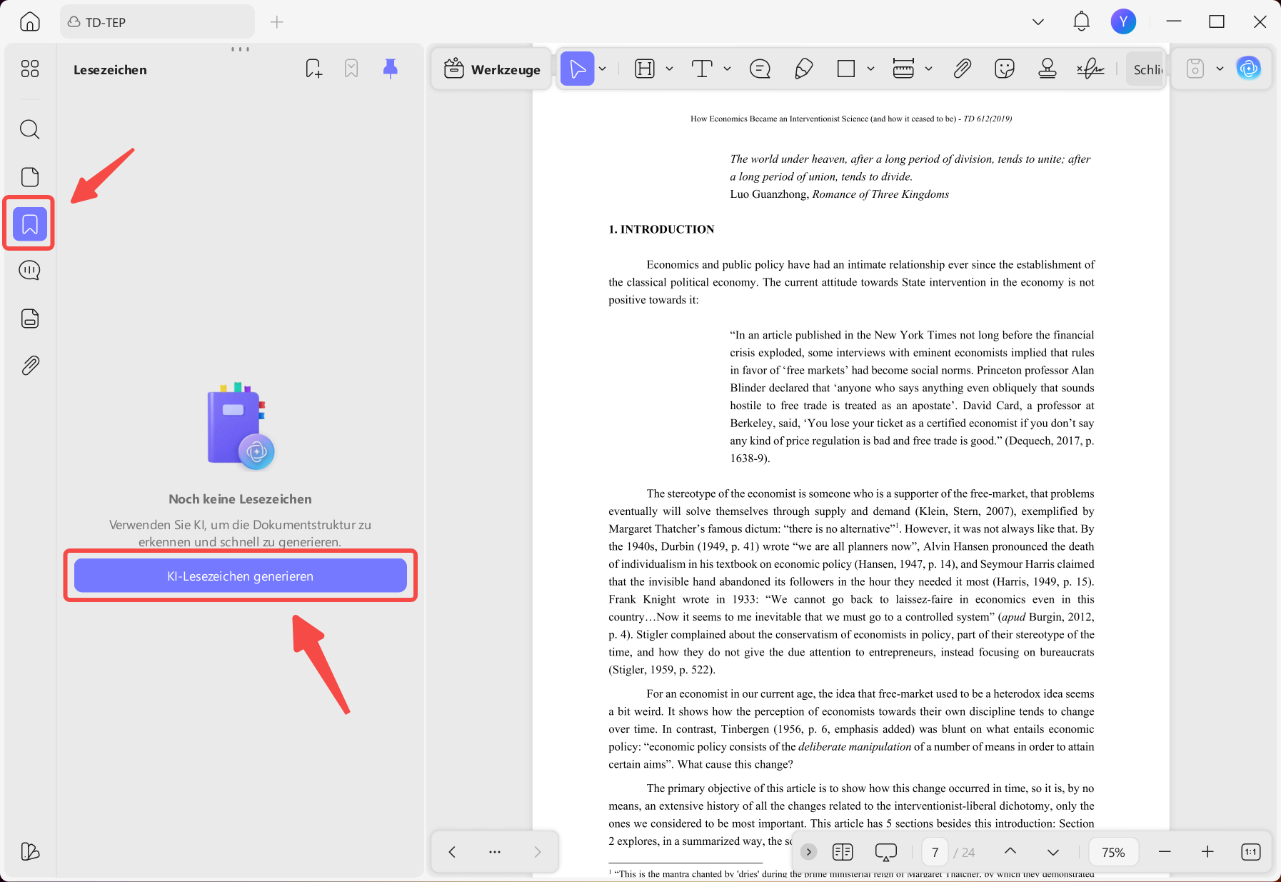 windows updf ai generate bookmarks