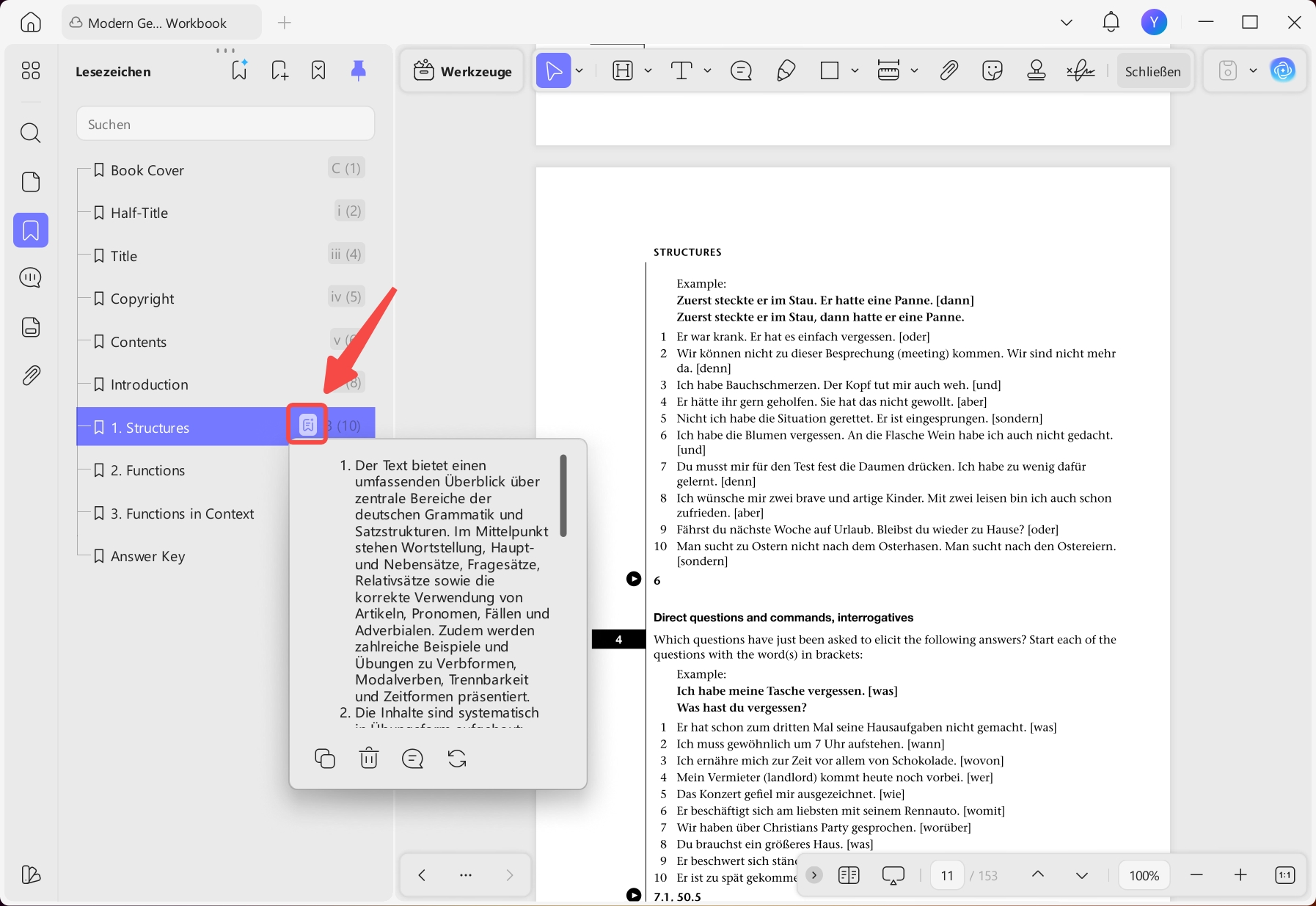 summarize bookmark section updf ai windows