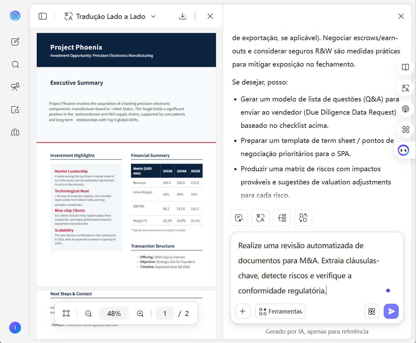 UPDF AI para due diligence com IA