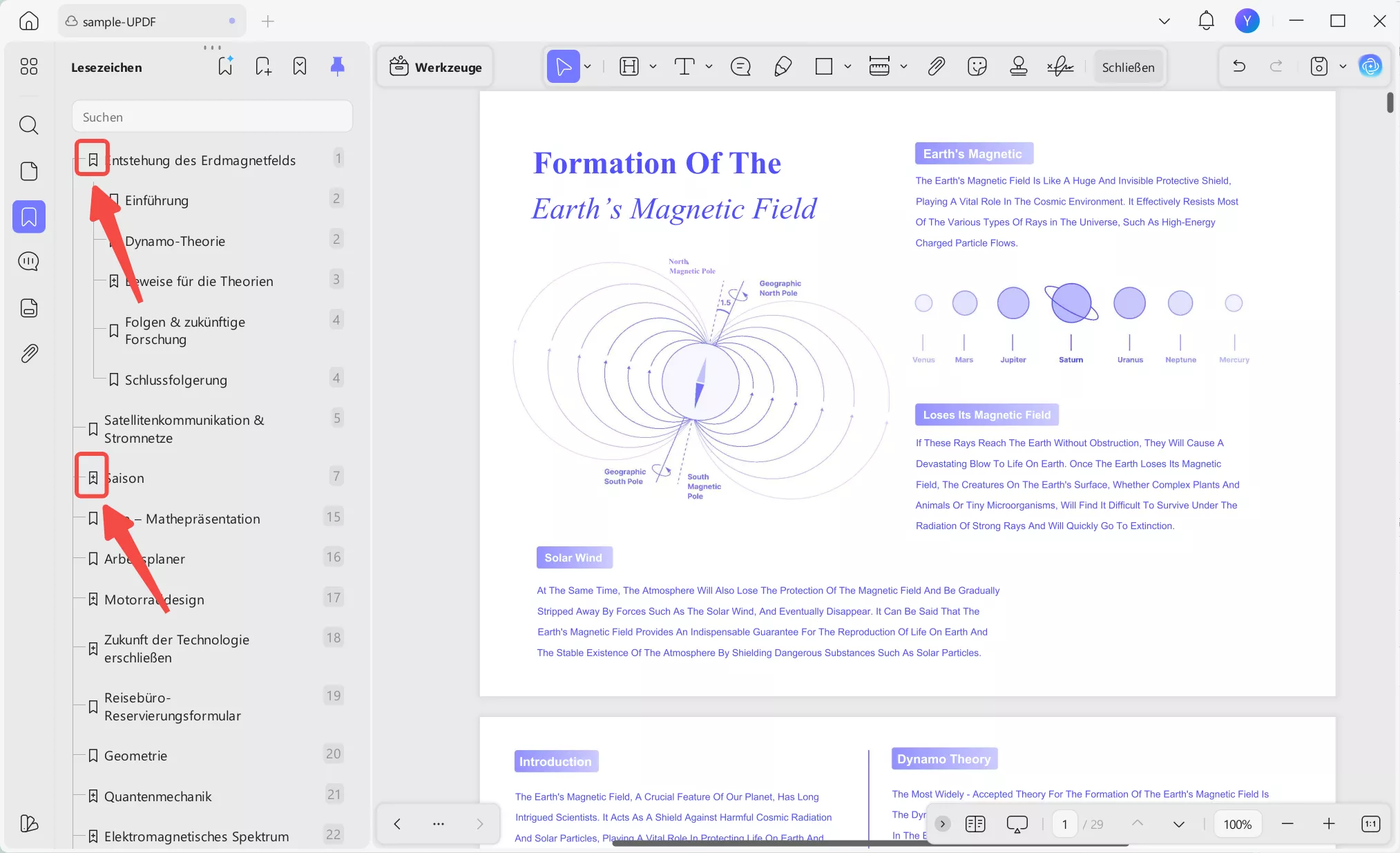 Lesezeichen ein- oder ausblenden