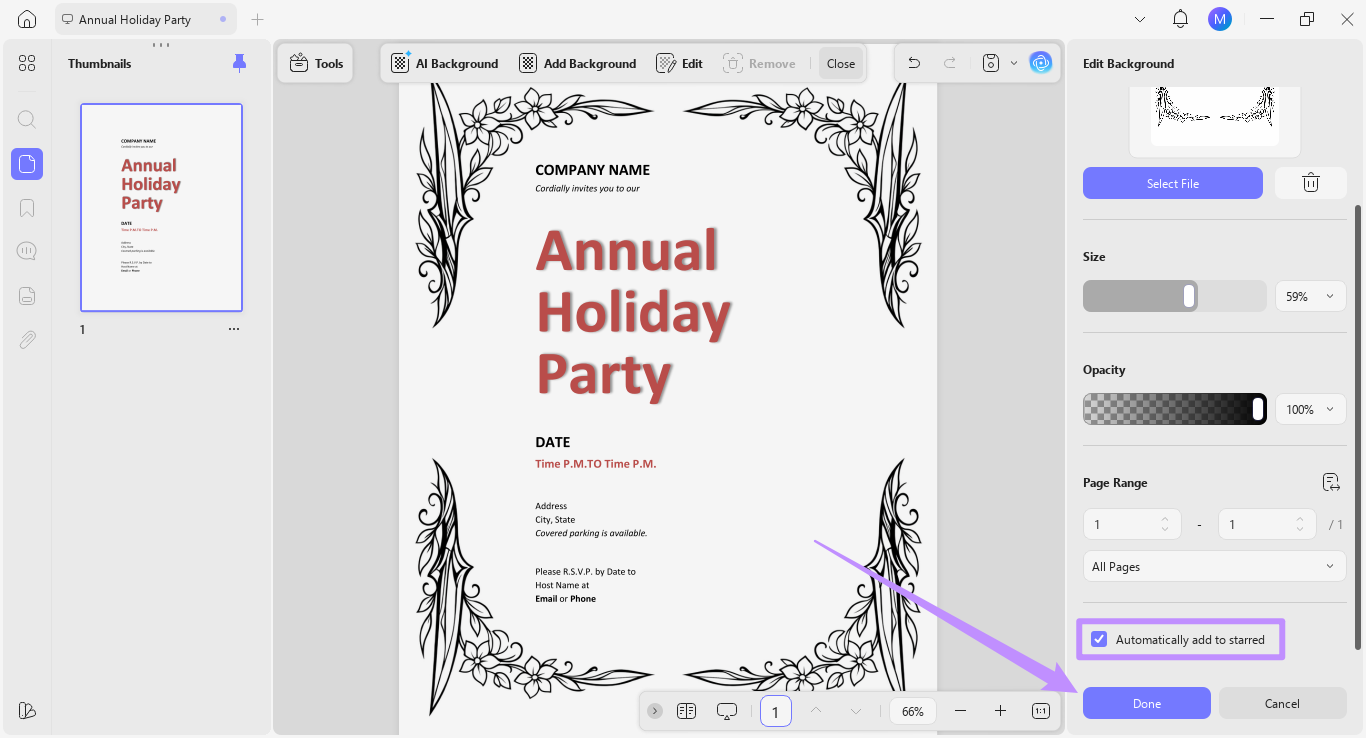 automatically add background to the starred menu