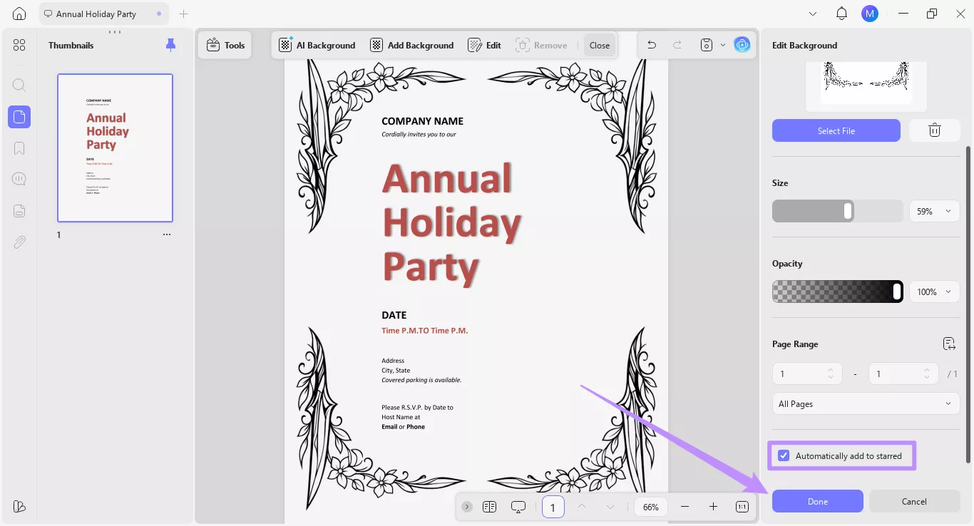 automatically add background to the starred menu