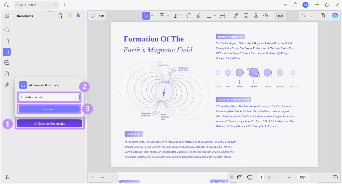 choose bookmarks language and generate