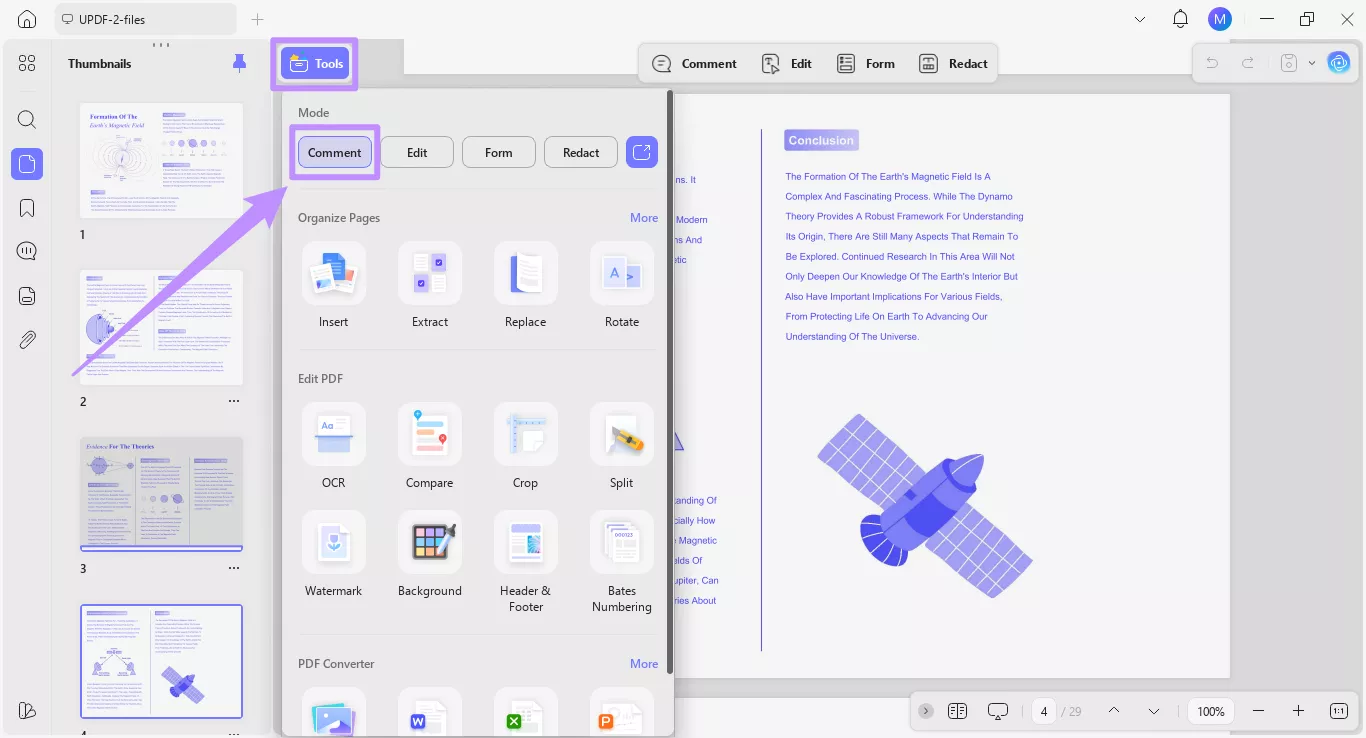 select comment under tools