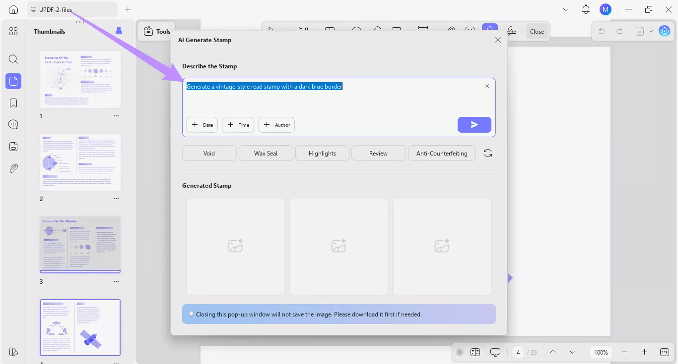 describe the stamp with a prompt
