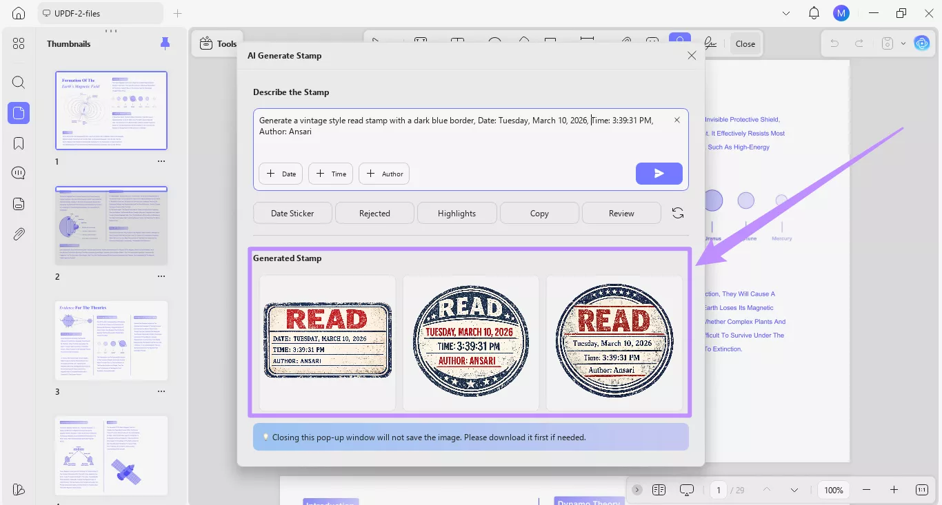  three stamps generated by updf ai