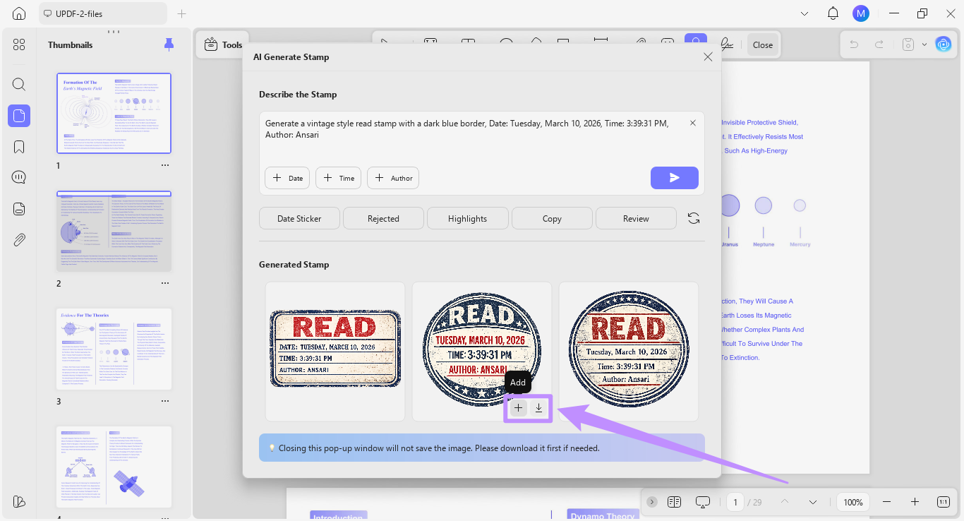 download or add the stamps to pdf