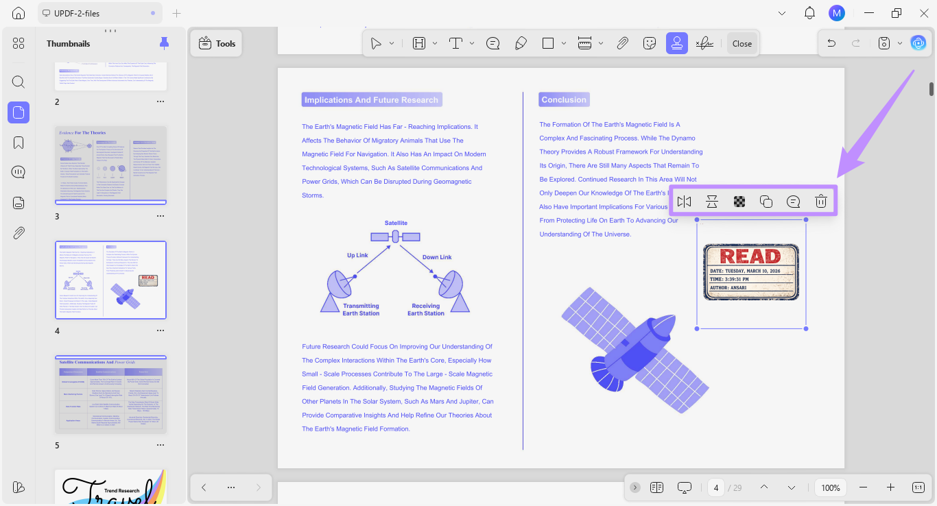 stamp customization toolbar