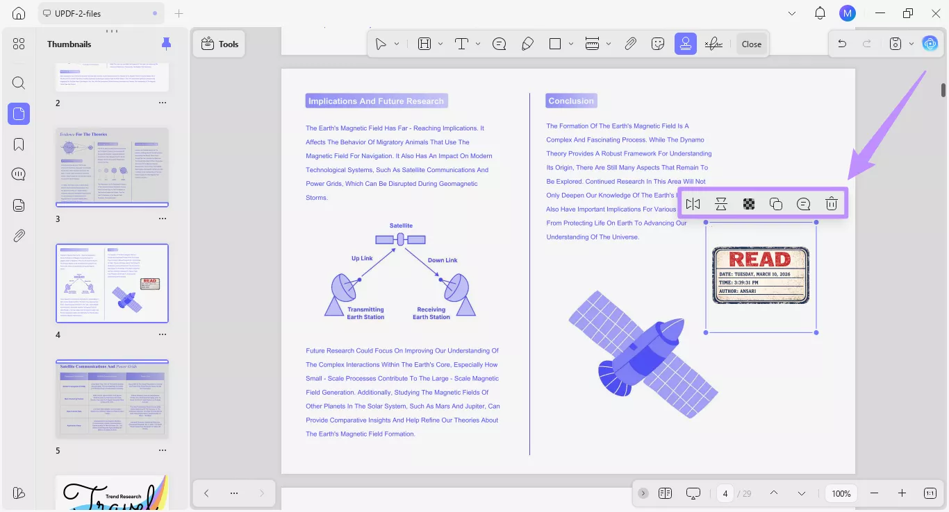 stamp customization toolbar