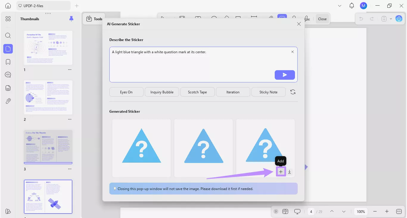 click the add button