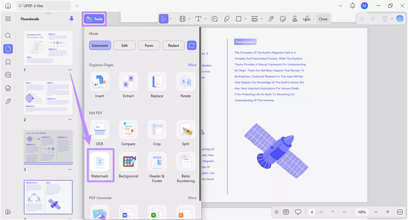 select watermark under tools
