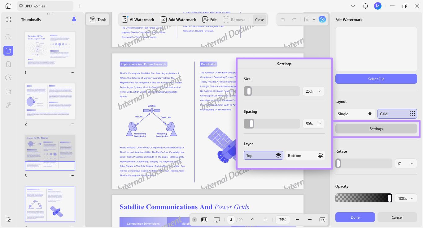 watermark layout settings