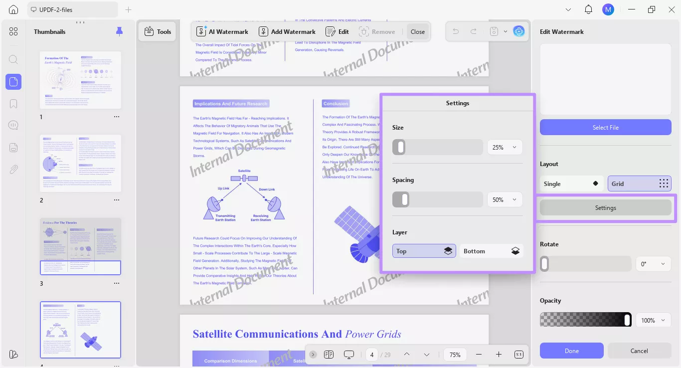 watermark layout settings