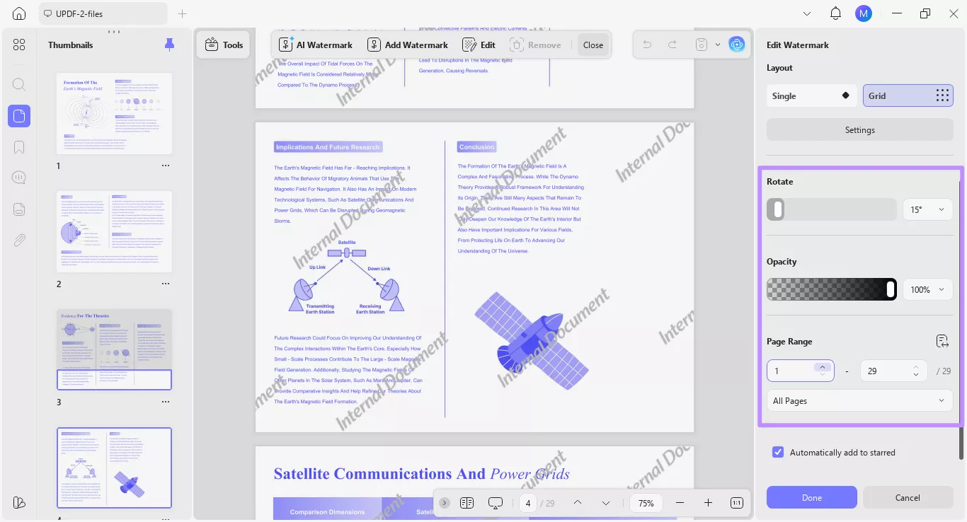 adjust rotation, opacity, and page range