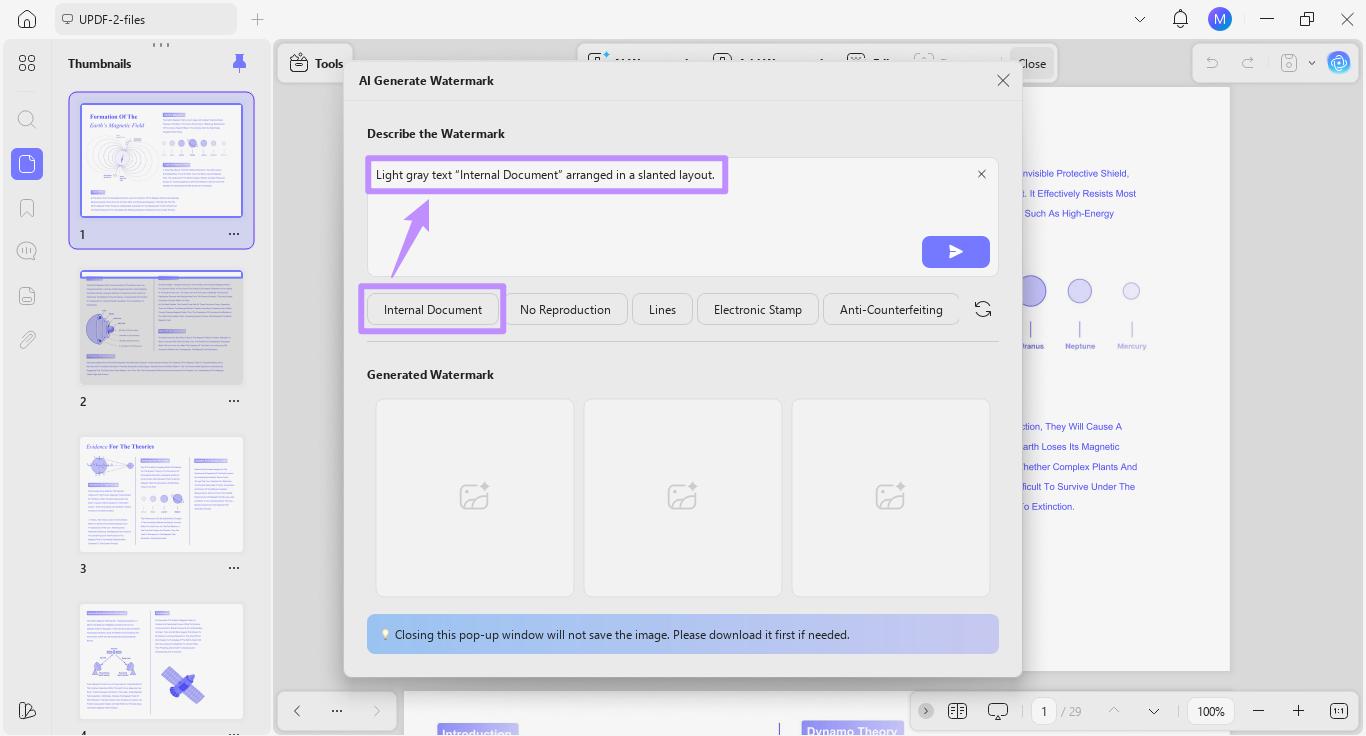 generate watermark prompt with a preset