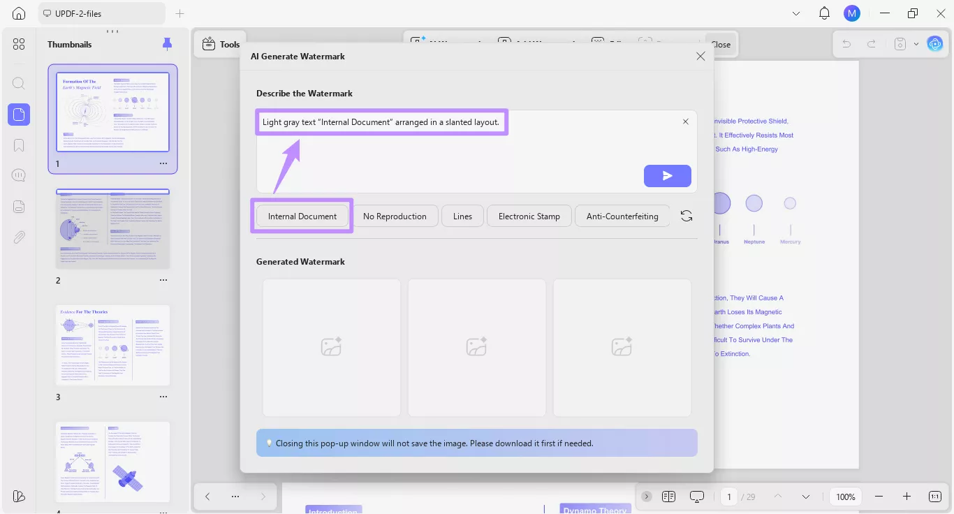 generate watermark prompt with a preset