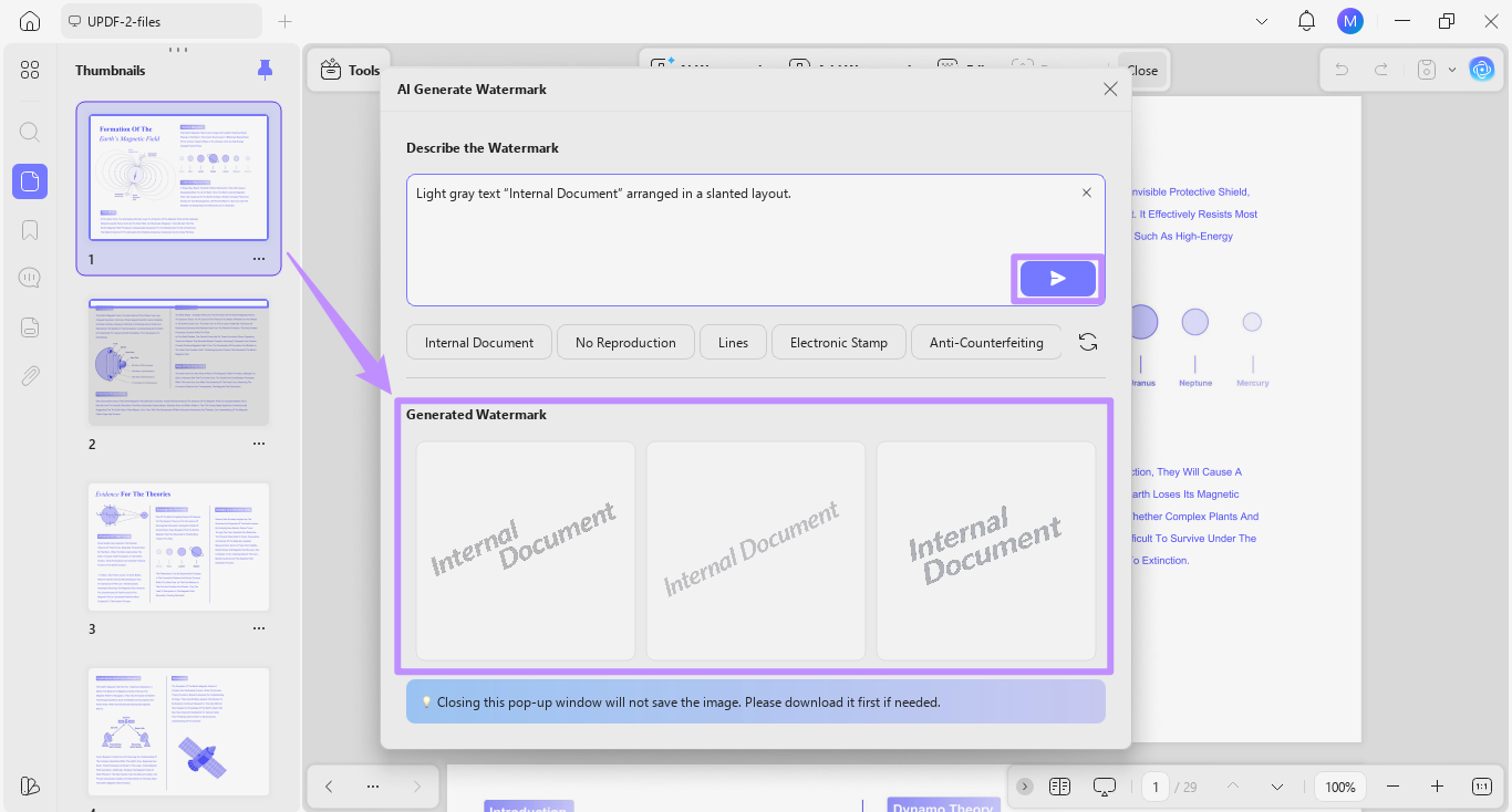 watermark generated from presets