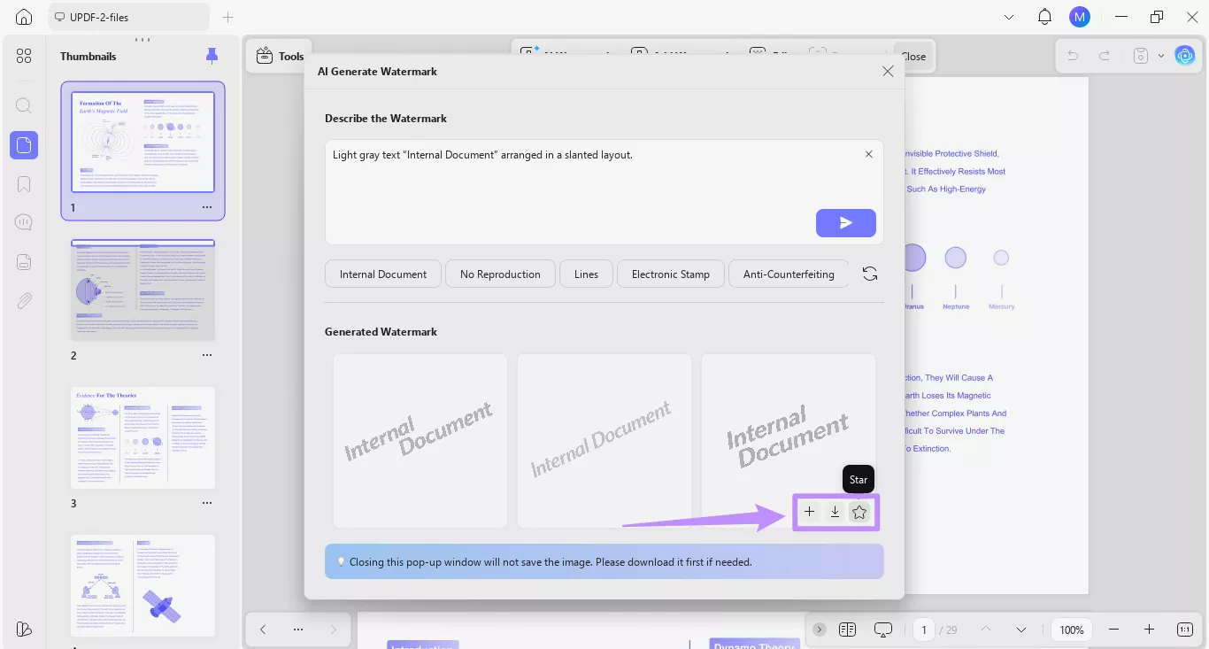 add, download, or star watermarks