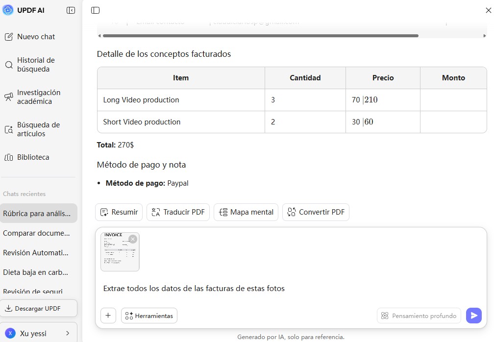 Extracción de Datos de Facturas con UPDF AI