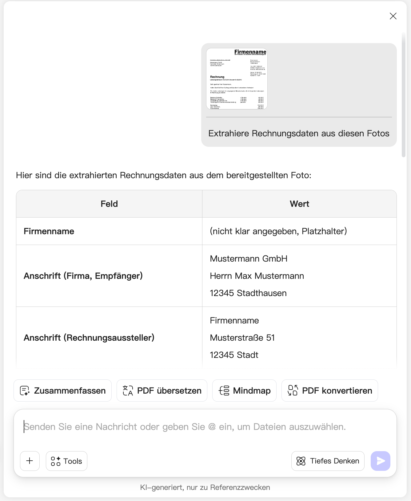 UPDF AI Rechnungsdatenextraktion