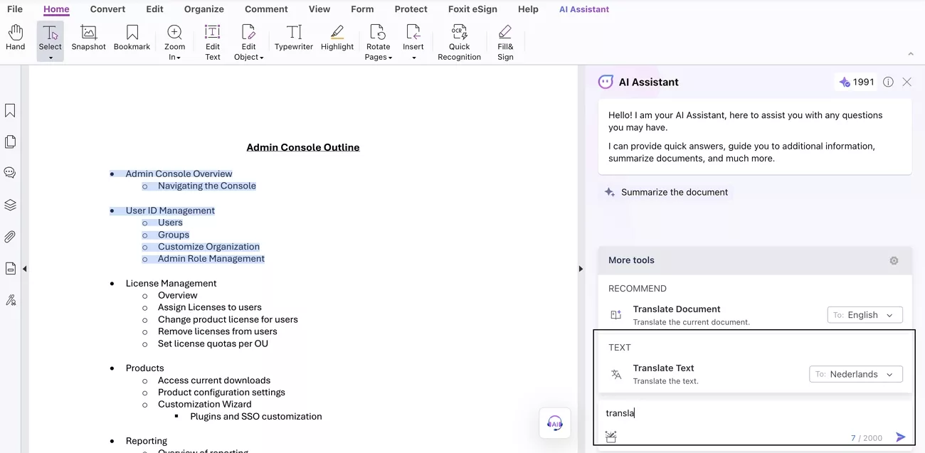 translate pdf text foxit reader