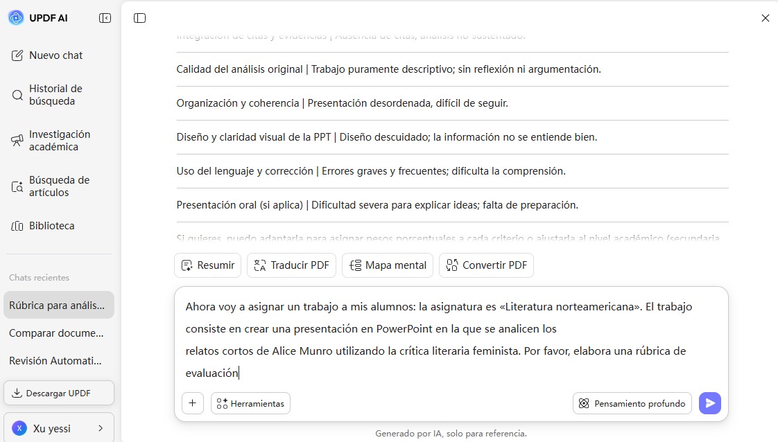 Generador de Rúbricas de UPDF AI
