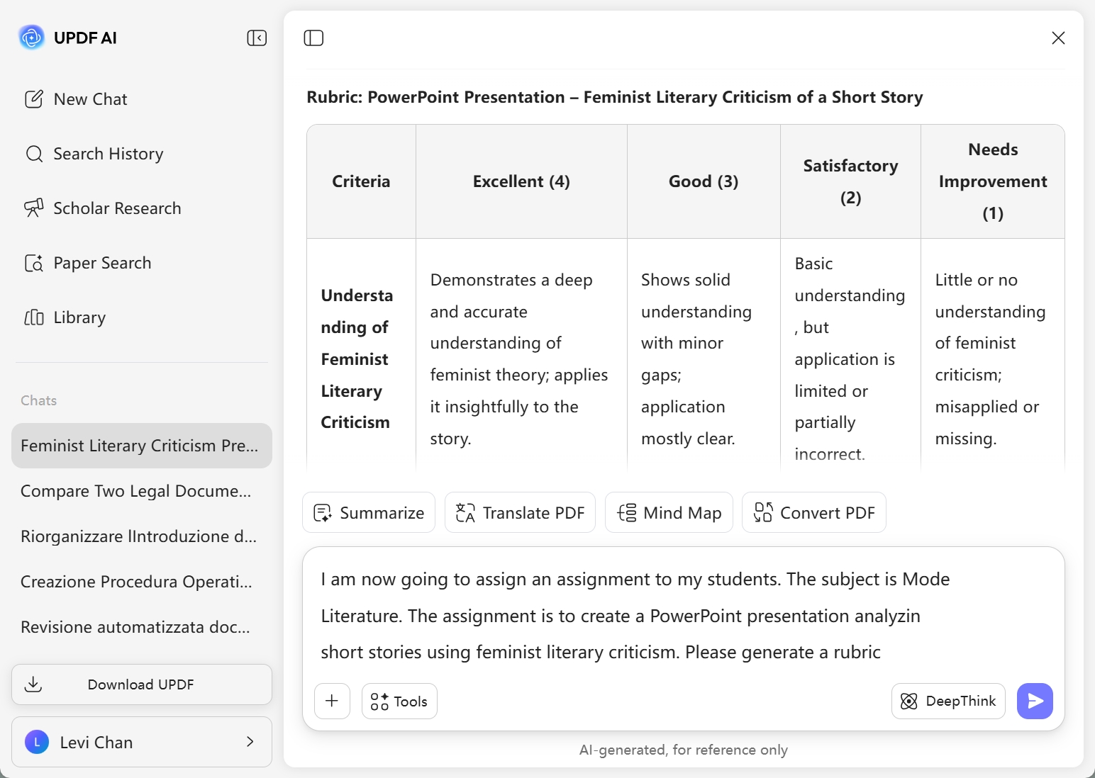  UPDF AI Rubric Generator