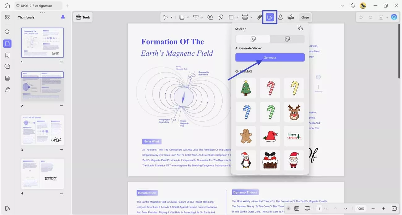 choose generate ai sticker updf