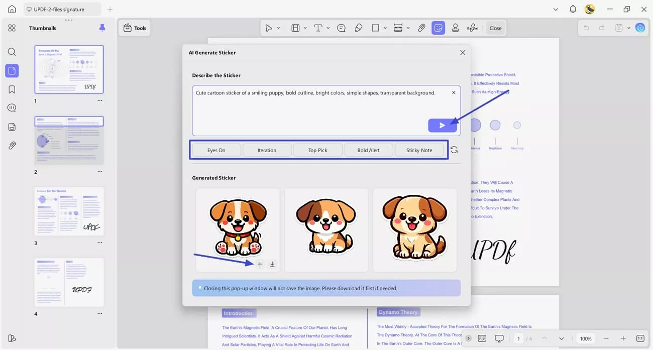 enter updf ai sticker description