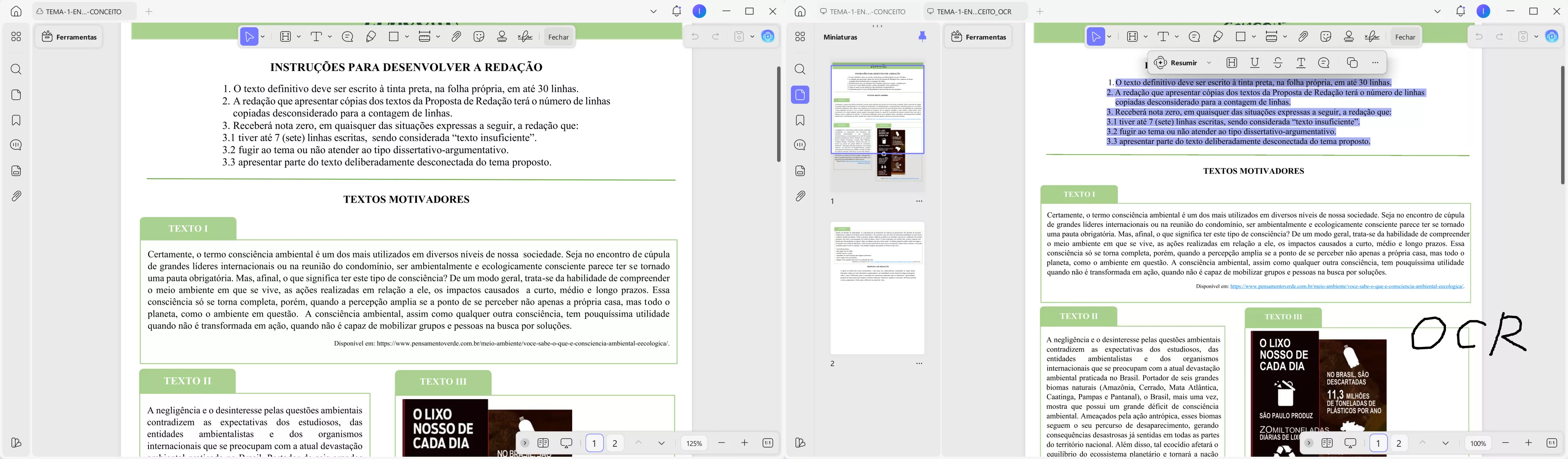 Antes e depois do software OCR do UPDF no Windows
