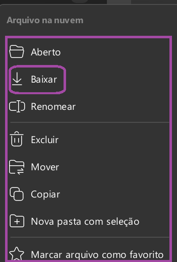 baixar ou excluir do armazenamento em nuvem